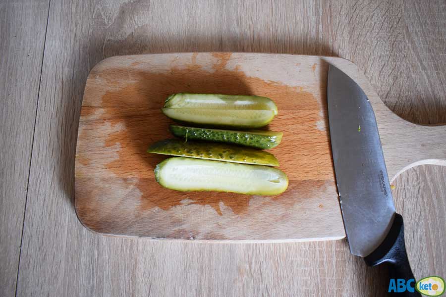 Keto cucumber salad, chopping cucumbers