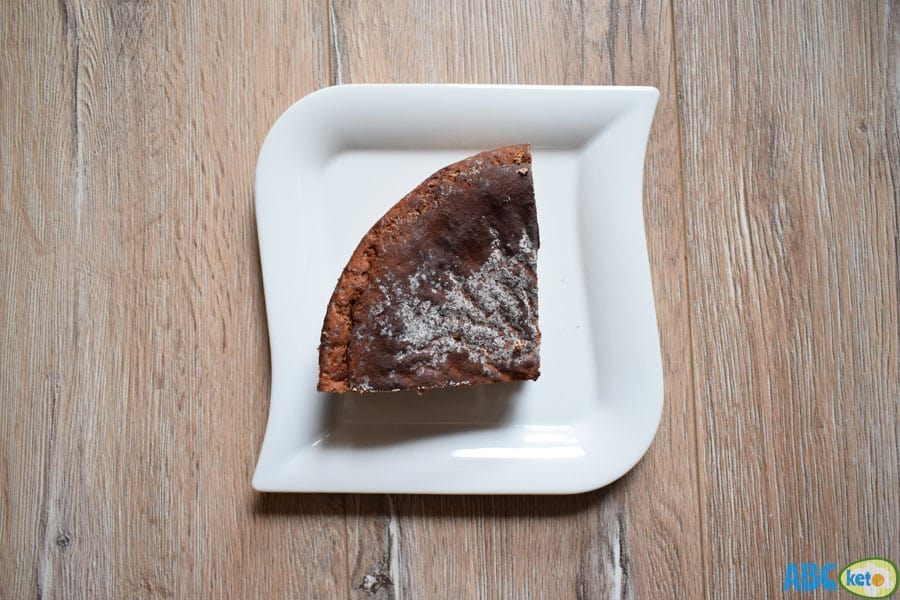 A piece of chocolate protein cheesecake