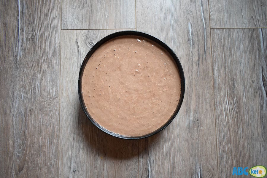 Chocolate protein cheesecake in the baking form